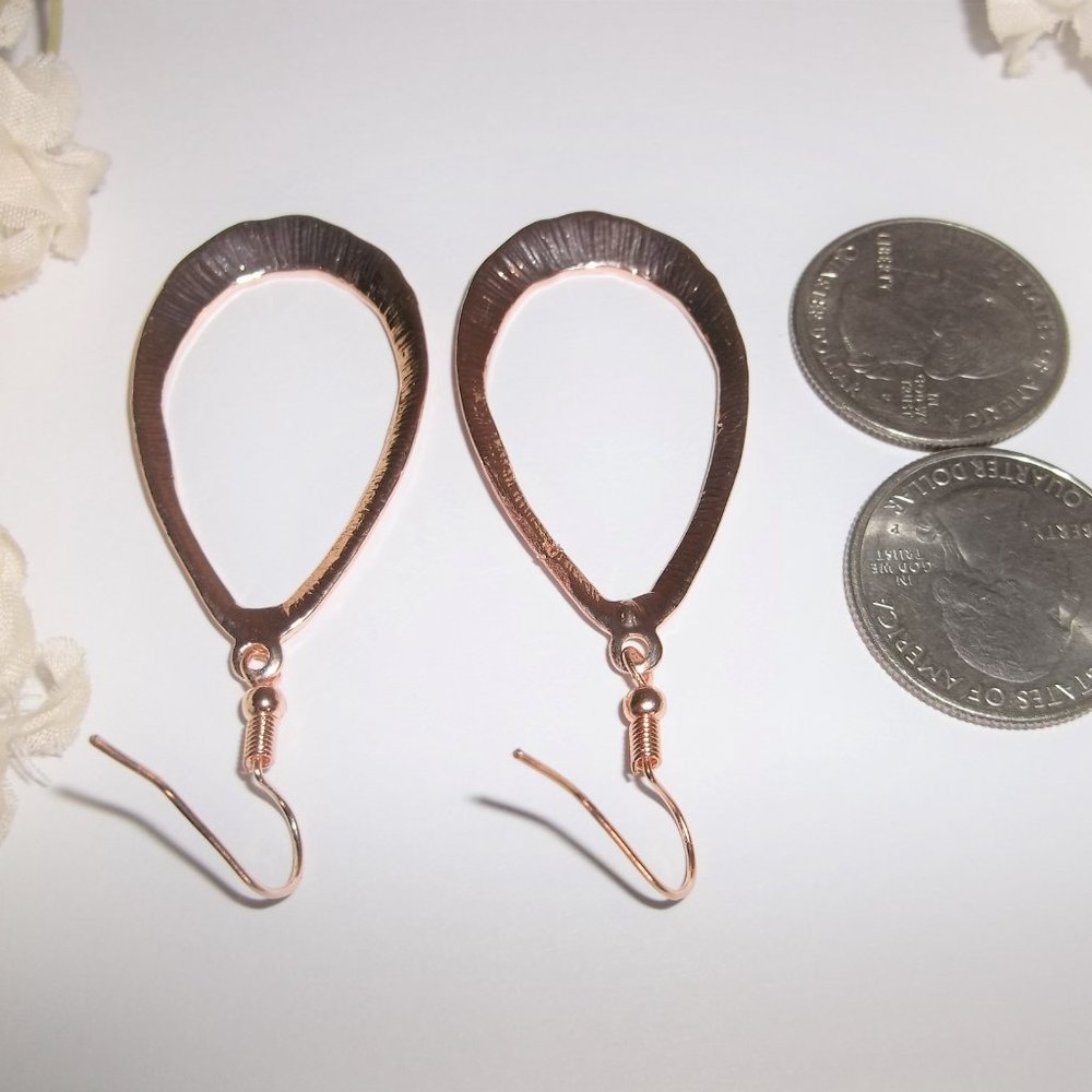 Hoop Earring Rose Gold Teardrop Hammered Metal Jewelry for Women Dangle Set A628 - Picture 4 of 5